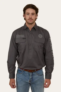 Hawkeye Mens Half Button Work Shirt - Magnum/Ultimate Grey