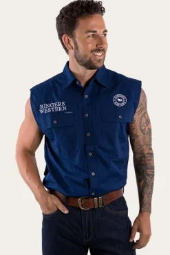 Hawkeye Mens Sleeveless Work Shirt - Navy/White