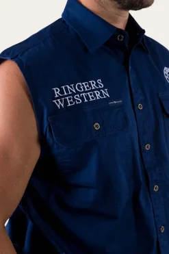 Hawkeye Mens Sleeveless Work Shirt - Navy/White