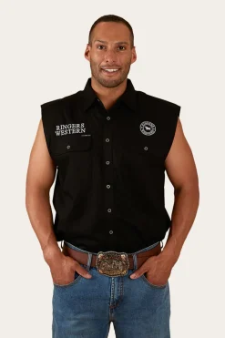 Hawkeye Mens Sleeveless Work Shirt - Black/White