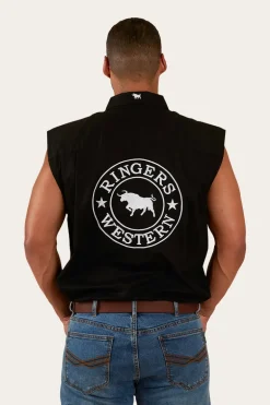 Hawkeye Mens Sleeveless Work Shirt - Black/White