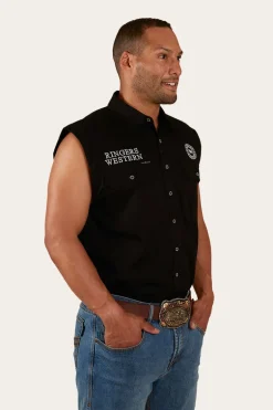 Hawkeye Mens Sleeveless Work Shirt - Black/White