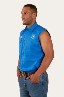 Hawkeye Mens Sleeveless Work Shirt - Blue/White