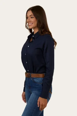 Hayley Womens Relaxed Linen Dress Shirt - Navy