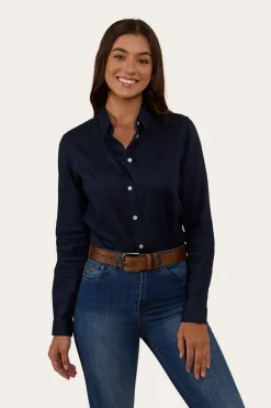 Hayley Womens Relaxed Linen Dress Shirt - Navy