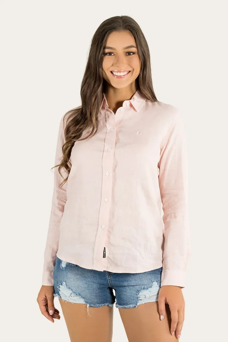 Hayley Womens Relaxed Linen Dress Shirt - Ice Pink