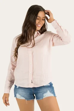 Hayley Womens Relaxed Linen Dress Shirt - Ice Pink