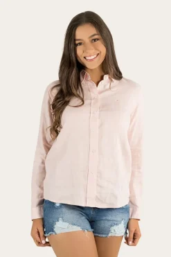 Hayley Womens Relaxed Linen Dress Shirt - Ice Pink