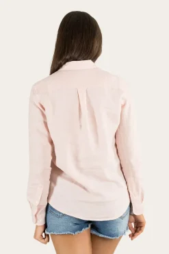 Hayley Womens Relaxed Linen Dress Shirt - Ice Pink