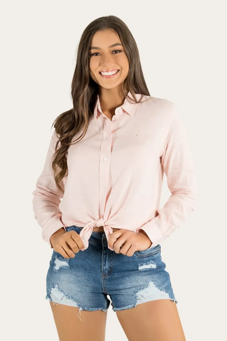 Hayley Womens Relaxed Linen Dress Shirt - Ice Pink