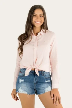 Hayley Womens Relaxed Linen Dress Shirt - Ice Pink