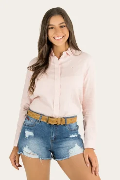 Hayley Womens Relaxed Linen Dress Shirt - Ice Pink