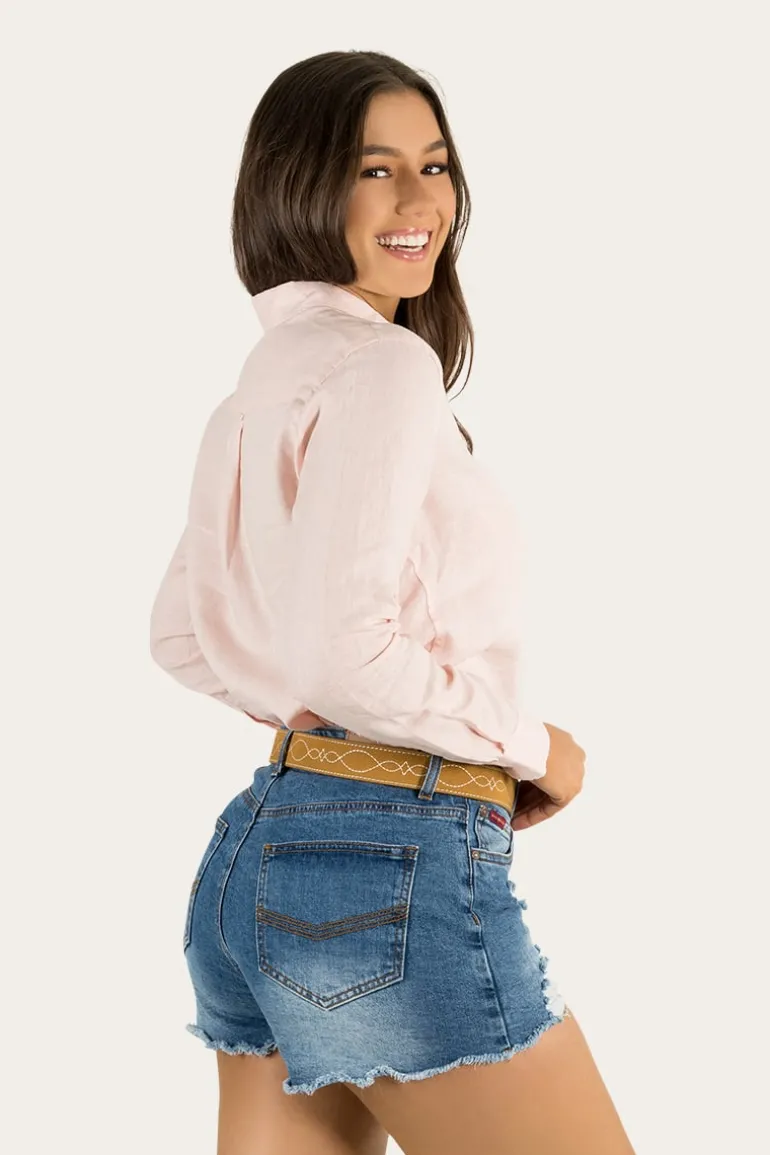 Hayley Womens Relaxed Linen Dress Shirt - Ice Pink