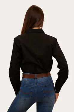 Herefords Womens Half Button Work Shirt - Black/Melon