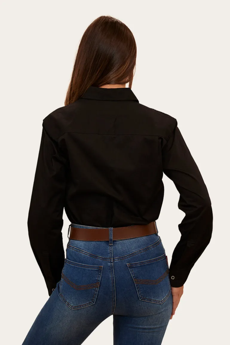 Herefords Womens Half Button Work Shirt - Black/Melon