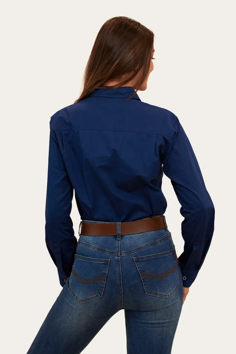 Herefords Womens Half Button Work Shirt - Navy/Melon
