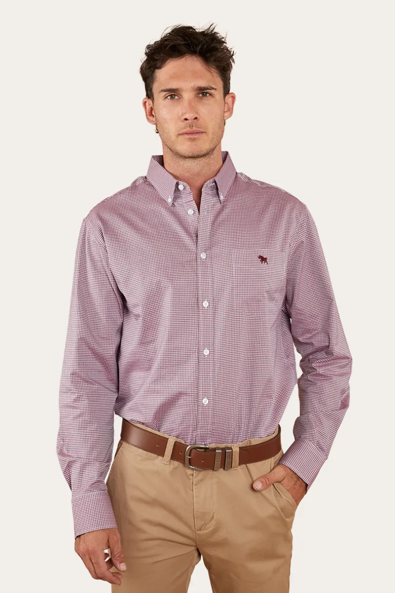 Heritage Mens Check Dress Shirt - Burgundy