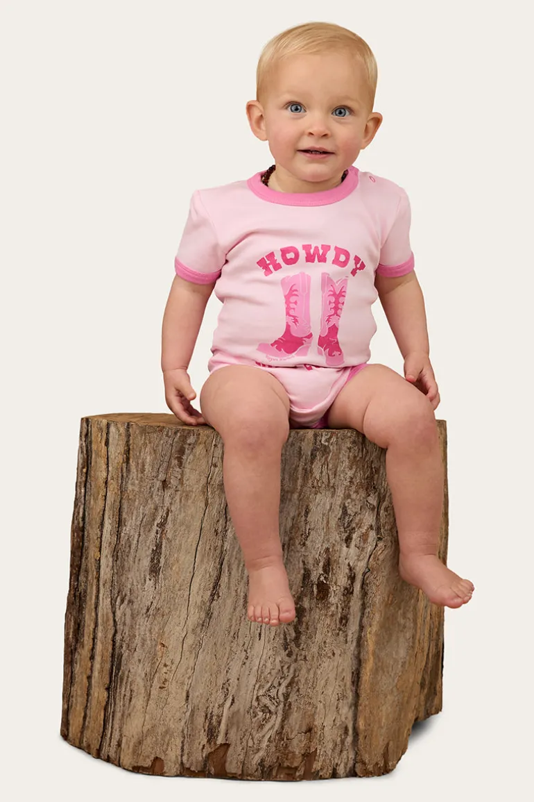 Howdy Cowgirl Babies Short Sleeve Romper - Ballet Pink