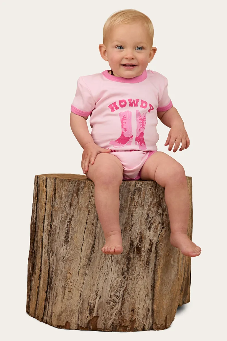 Howdy Cowgirl Babies Short Sleeve Romper - Ballet Pink