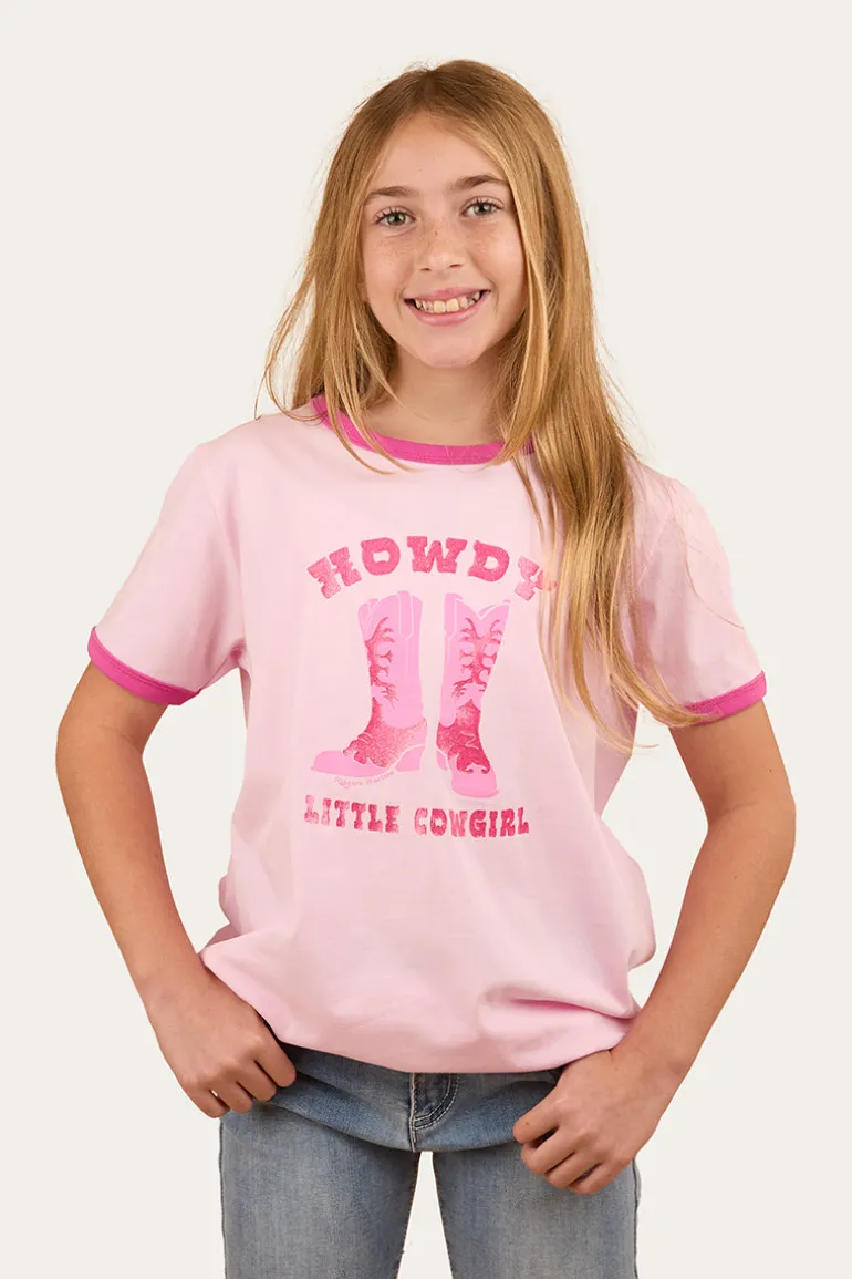 Howdy Cowgirl Kids Ringer T-Shirt - Ballet Pink