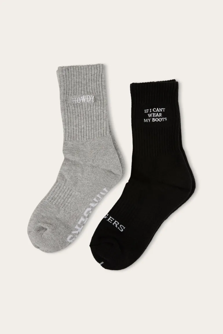 Howdy Unisex Sock 2 Pack - Black/Grey Marle