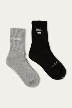 Howdy Unisex Sock 2 Pack - Black/Grey Marle