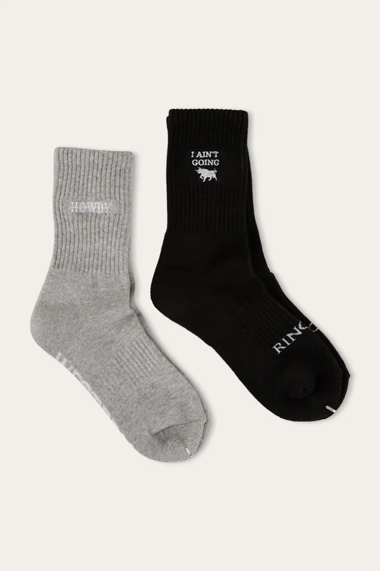 Howdy Unisex Sock 2 Pack - Black/Grey Marle
