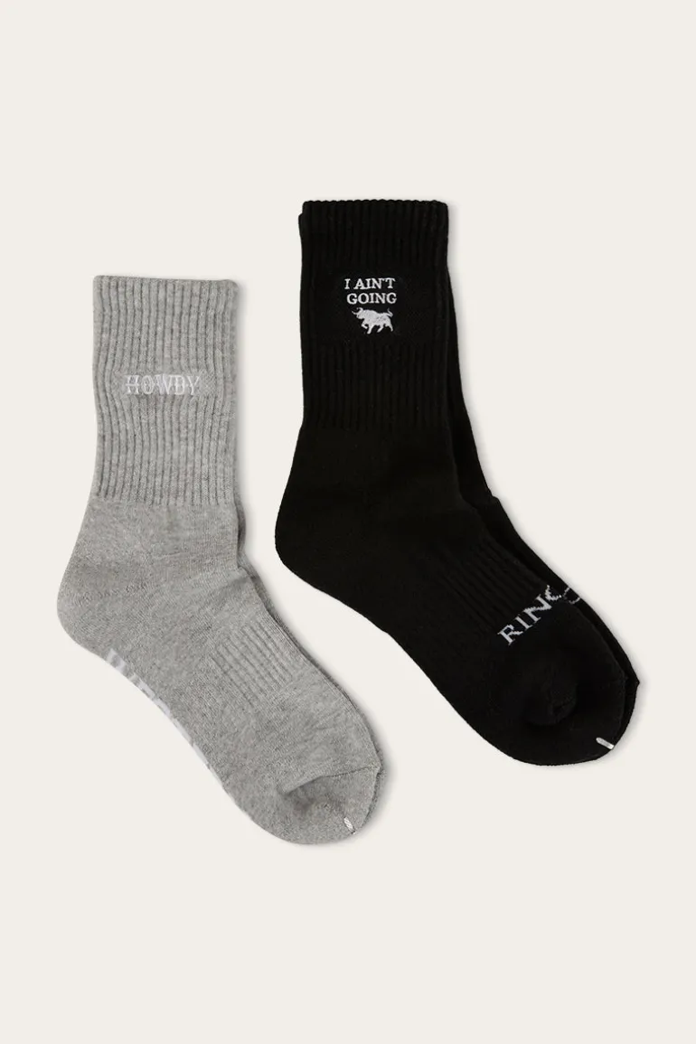 Howdy Unisex Sock 2 Pack - Black/Grey Marle