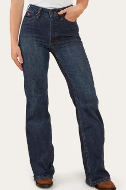 Indi Womens High-Rise Bootleg Jeans - Dark Blue