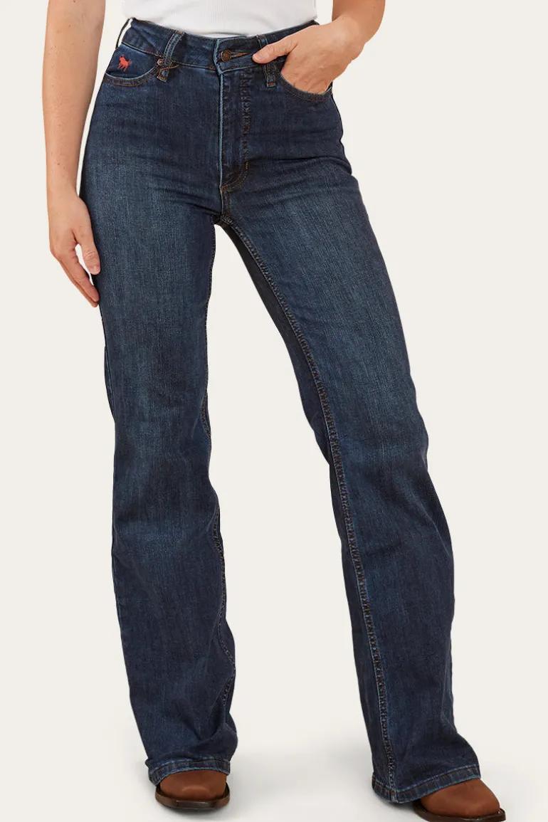 Indi Womens High-Rise Bootleg Jeans - Dark Blue