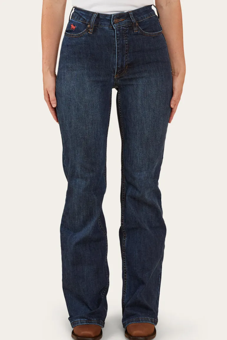 Indi Womens High-Rise Bootleg Jeans - Dark Blue