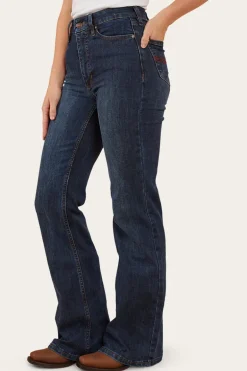 Indi Womens High-Rise Bootleg Jeans - Dark Blue