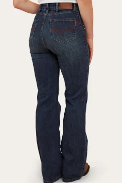 Indi Womens High-Rise Bootleg Jeans - Dark Blue