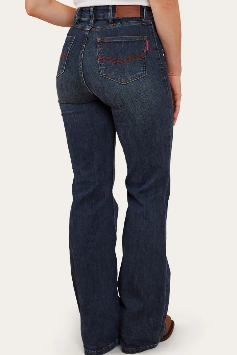 Indi Womens High-Rise Bootleg Jeans - Dark Blue