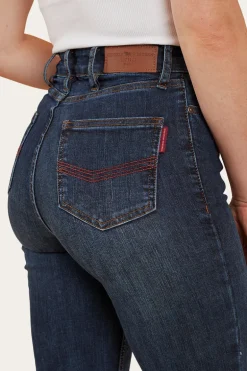 Indi Womens High-Rise Bootleg Jeans - Dark Blue