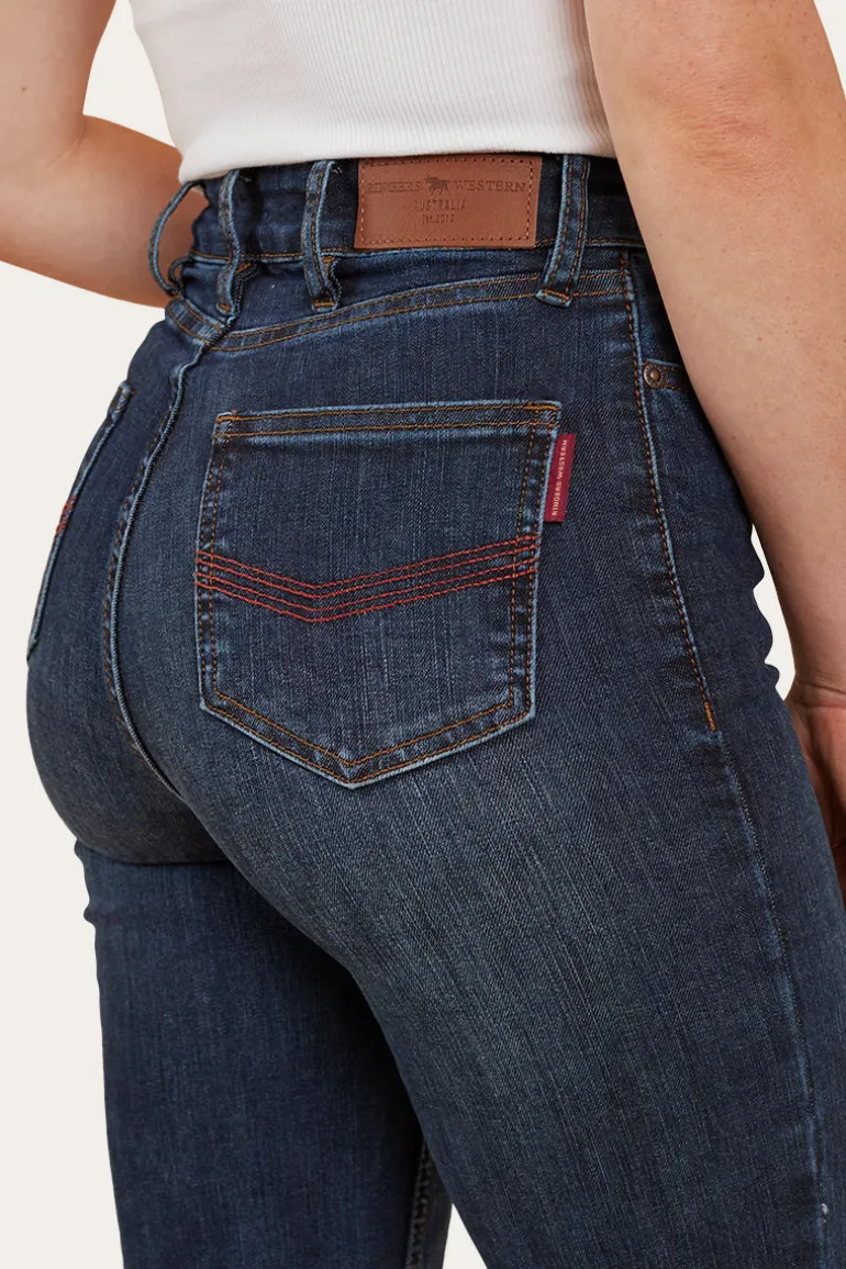 Indi Womens High-Rise Bootleg Jeans - Dark Blue