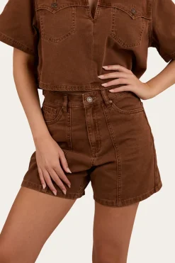 Iris Womens Denim Short - Saddle Brown