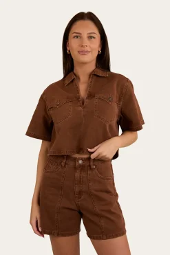 Iris Womens Denim Short - Saddle Brown