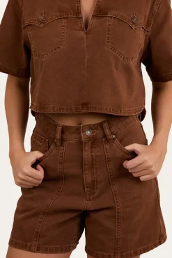 Iris Womens Denim Short - Saddle Brown