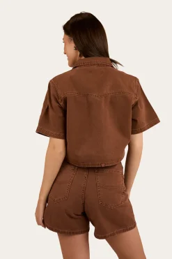 Iris Womens Denim Short - Saddle Brown