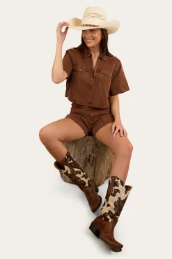 Iris Womens Denim Short - Saddle Brown