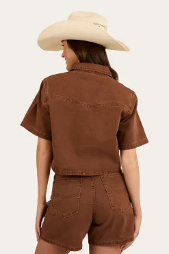Iris Womens Denim Short - Saddle Brown