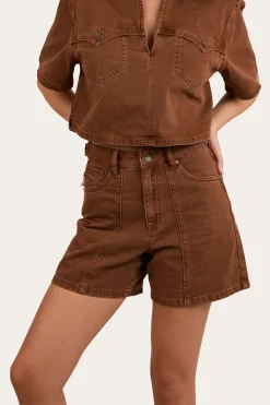 Iris Womens Denim Short - Saddle Brown