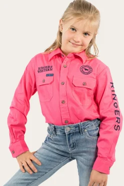 Jackaroo Kids Full Button Work Shirt - Melon/Navy