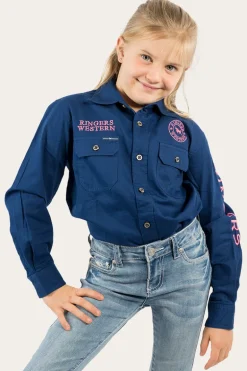 Jackaroo Kids Full Button Work Shirt - Navy/Melon
