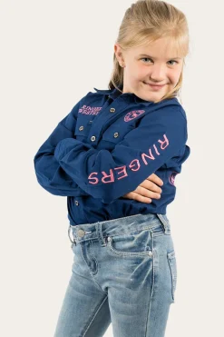 Jackaroo Kids Full Button Work Shirt - Navy/Melon