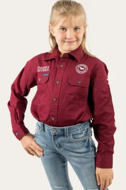 Jackaroo Kids Full Button Work Shirt - Burgundy/White