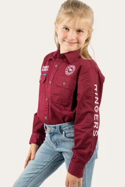 Jackaroo Kids Full Button Work Shirt - Burgundy/White