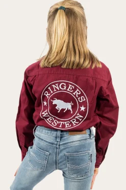 Jackaroo Kids Full Button Work Shirt - Burgundy/White