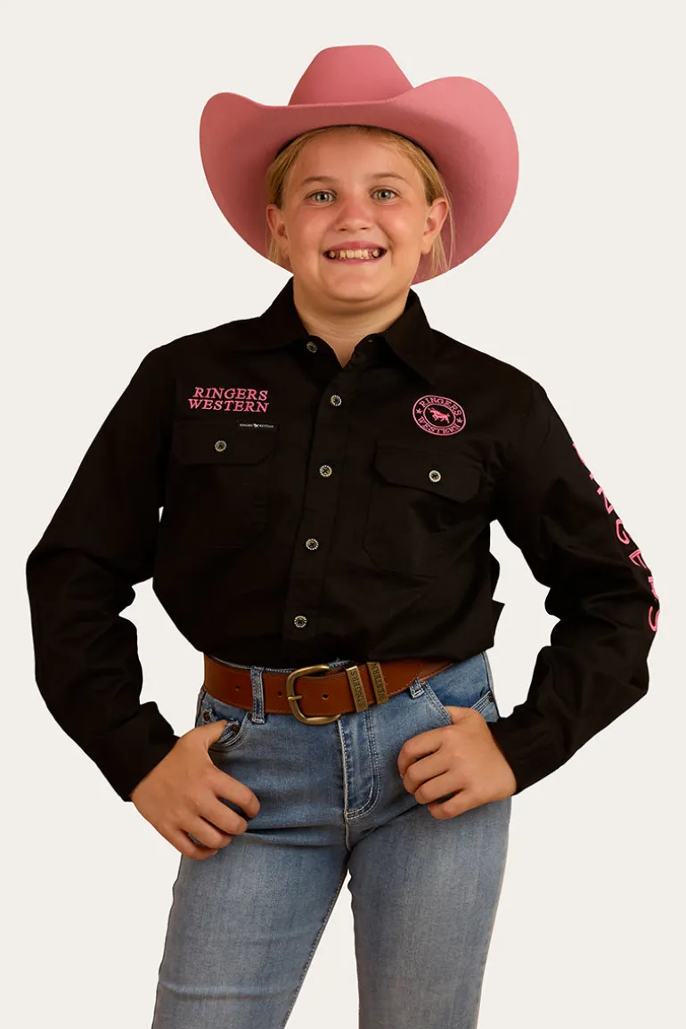 Jackaroo Kids Full Button Work Shirt - Black/Melon